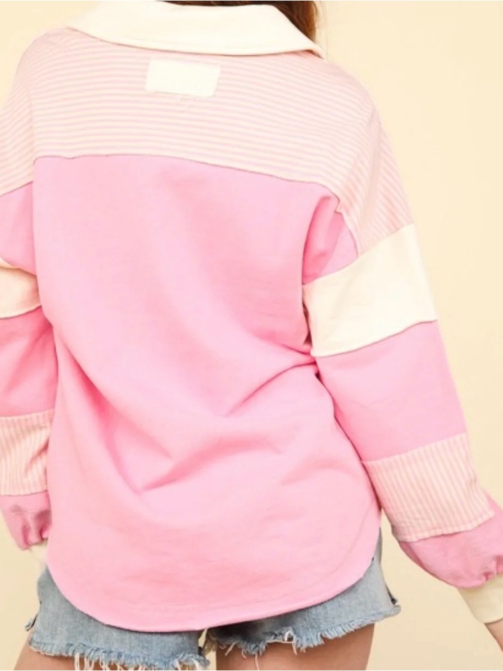 Pink Button-Front Rugby Pullover Top - Picture 2 of 8